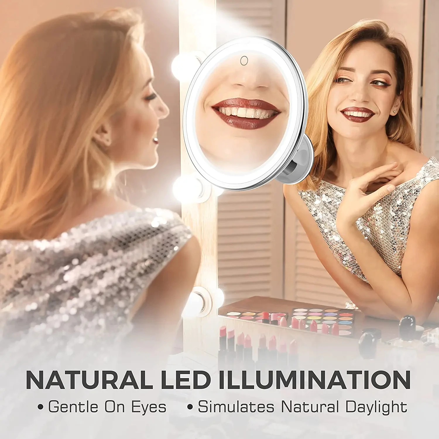 10x Magnifying Vanity Mirror with Lights Touch Screen LED Lighting Dressing Makeup Lamp Bottom Sucker Flexible  Portable Design 5