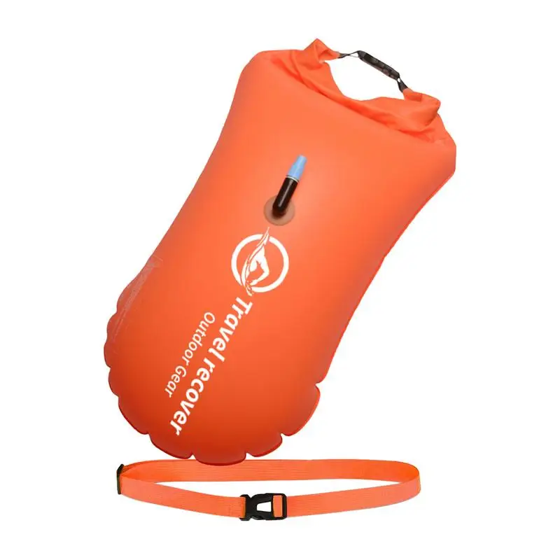 Inflatable Open Swimming Buoy Tow Float Dry Bag Double Air Bag with Waist Belt for Water Sport Swimming Storage Float Tools