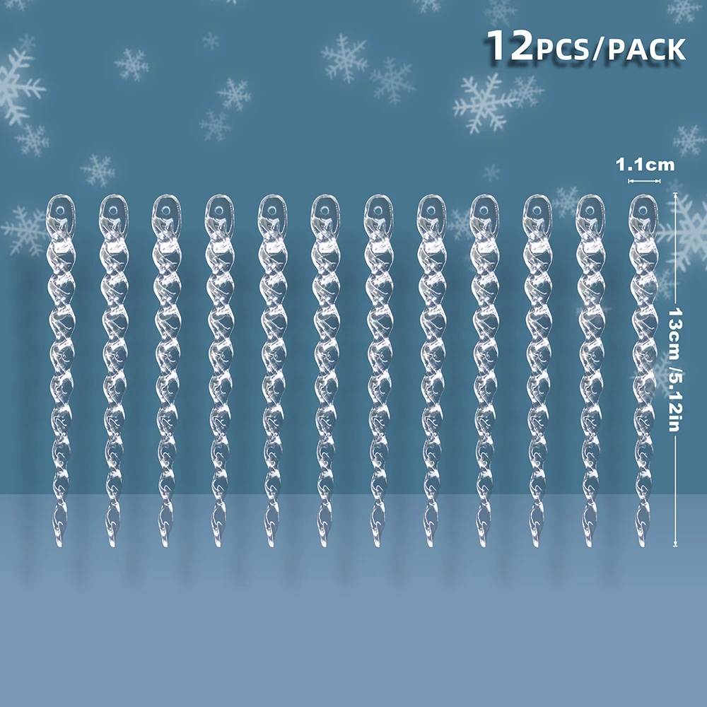 thumbnail image 1 of 10/12 piezas de adornos colgantes de árbol de Navidad de simulación de hielo transparente de Navidad, carámbanos falsos para fiesta de invierno, decoración del hogar de Año Nuevo, suministros de Navid, 1 of 5