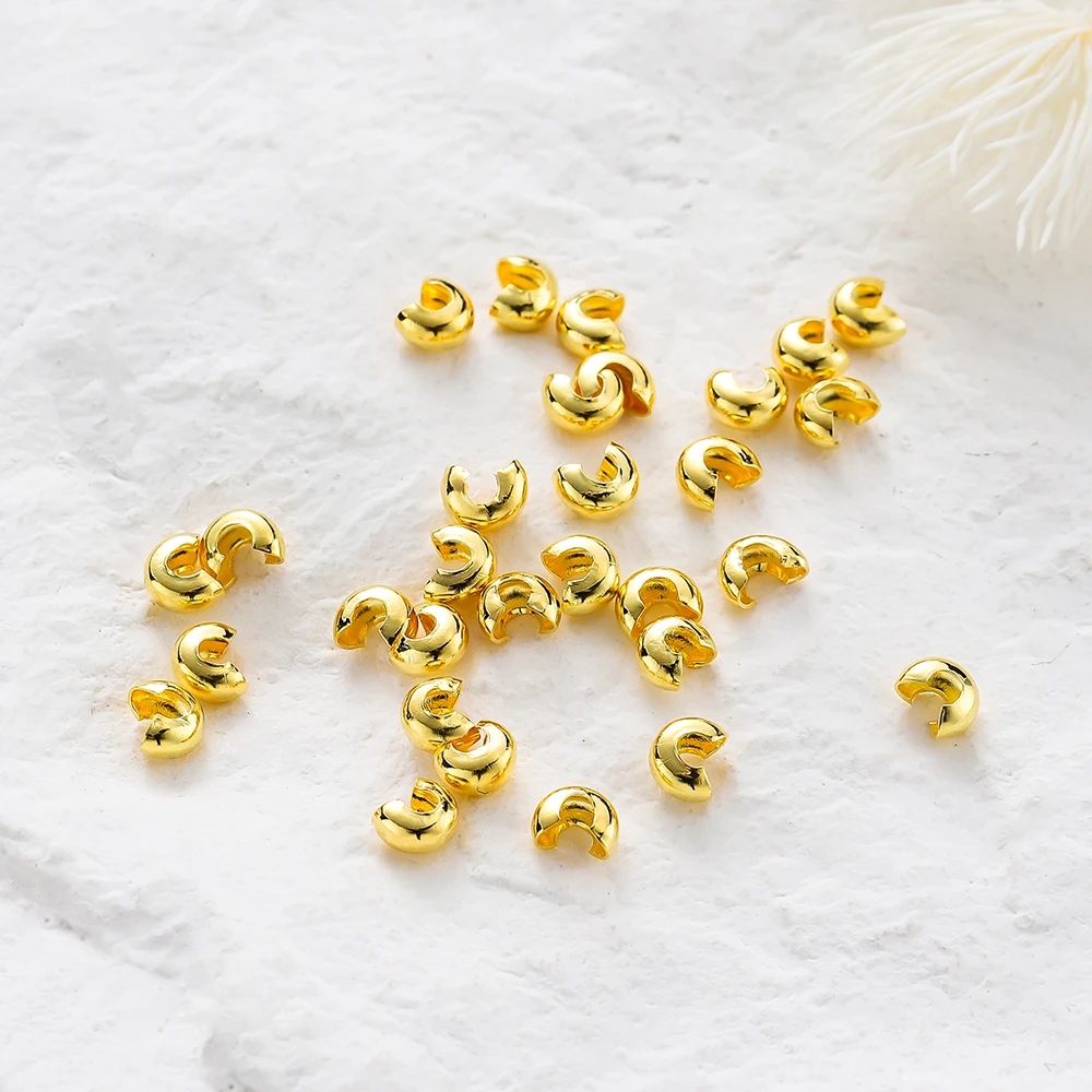 

3mm/4mm/5mm 18k Gold Plated Brass Open Crimp Beads Covers Crimp End Beads Stopper Spacer Beads For DIY Jewelry Making Supplies