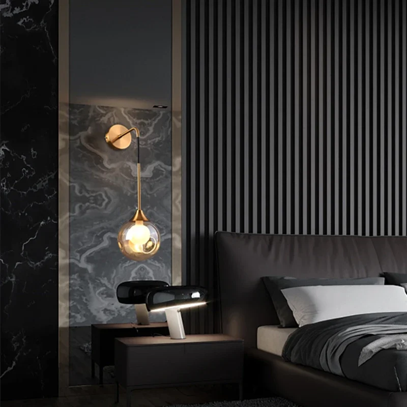 Modern Led Wall Lamp Glass Ball Gold Sconce Lighting Indoor Living Bedroom Kitchen Fixture Bedside Decor Luminaire Nordic Light