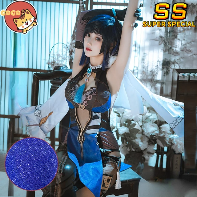 CoCos-SSS Game Genshin Impact Yelan Cosplay Costume Game Cos Genshin Impact  Cosplay Valley Orchid Yelan Cosplay with Cosplay Wig