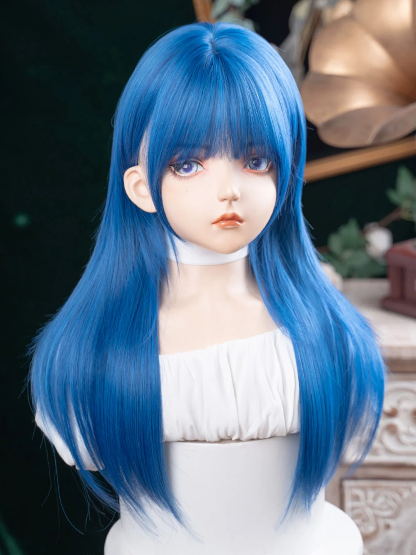 Blue Synthetic Straight Hair Wig For Women Cosplay