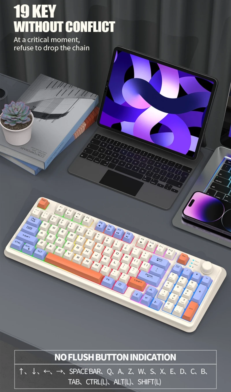 한국어 무선 키보드 스페인어 러시아어 아랍어 한국어 키보드 마우스 키트 블루투스 2.4G Type C RGB 조명 94키 충전식 배터리 K94 인체공학적 디자인