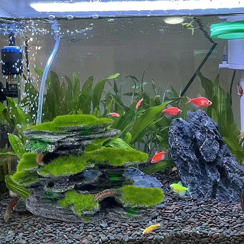 Large Mossed Mountain View Aquarium Hideout - Submersible Resin Decoration
