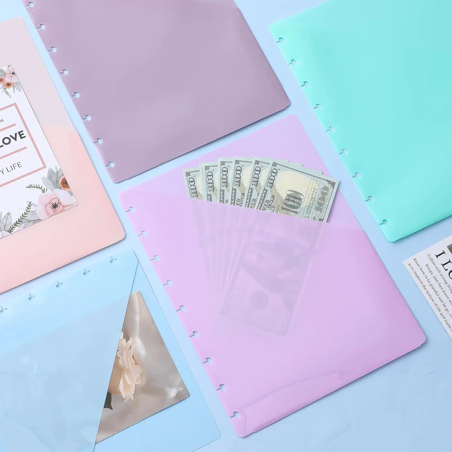 5Pcs Discbound Dividers with Pockets Discbound Notebook 7x9.25'' 9 Disc Bound Planner Inserts Pocket Plastic Index Dividers - 6