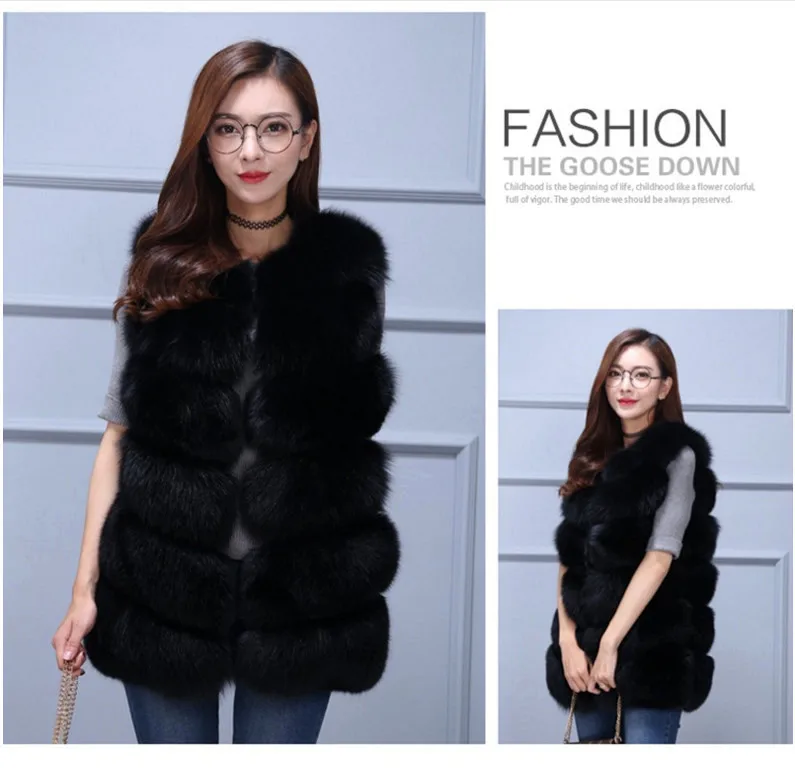 long black puffer coat Spring Autumn Winter Women 90cm Long Fashion Style Faux Fox Fur Vest Popular Jacket Models black puffer coat womens