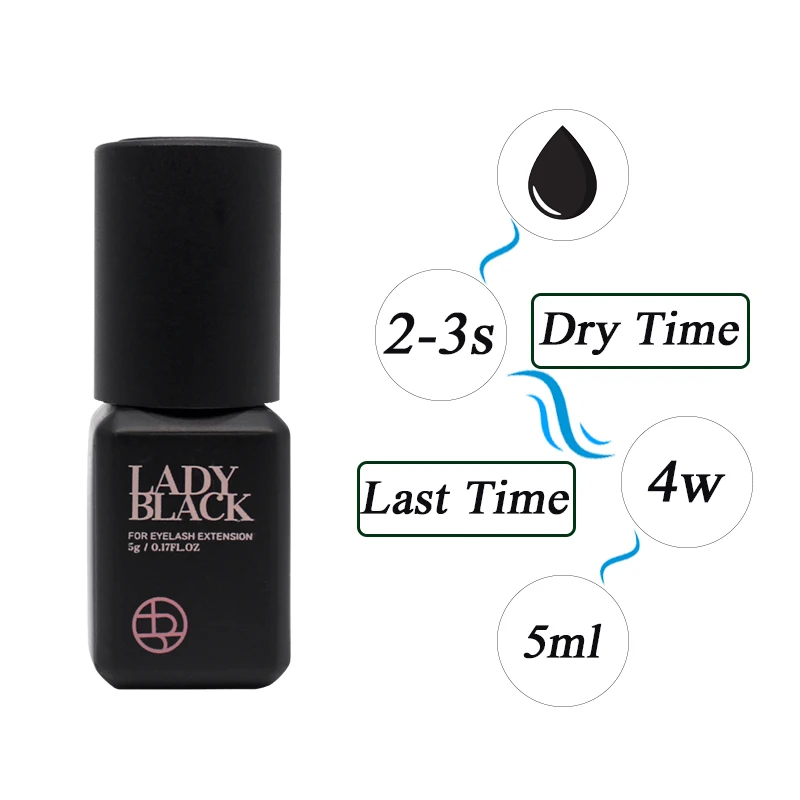 5ml Lady Black Glue For Eyelash Extensions Korea Individual Fast Drying Low Irritation Lash Glue Long Retention Tools 3