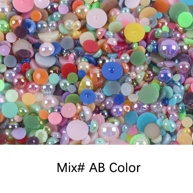 

Mix Size ABS Imitation Pearls Half Round Flatback Beads AB Color Resin Rhinestones for DIY Crafts Clothes Nail Art Decoration