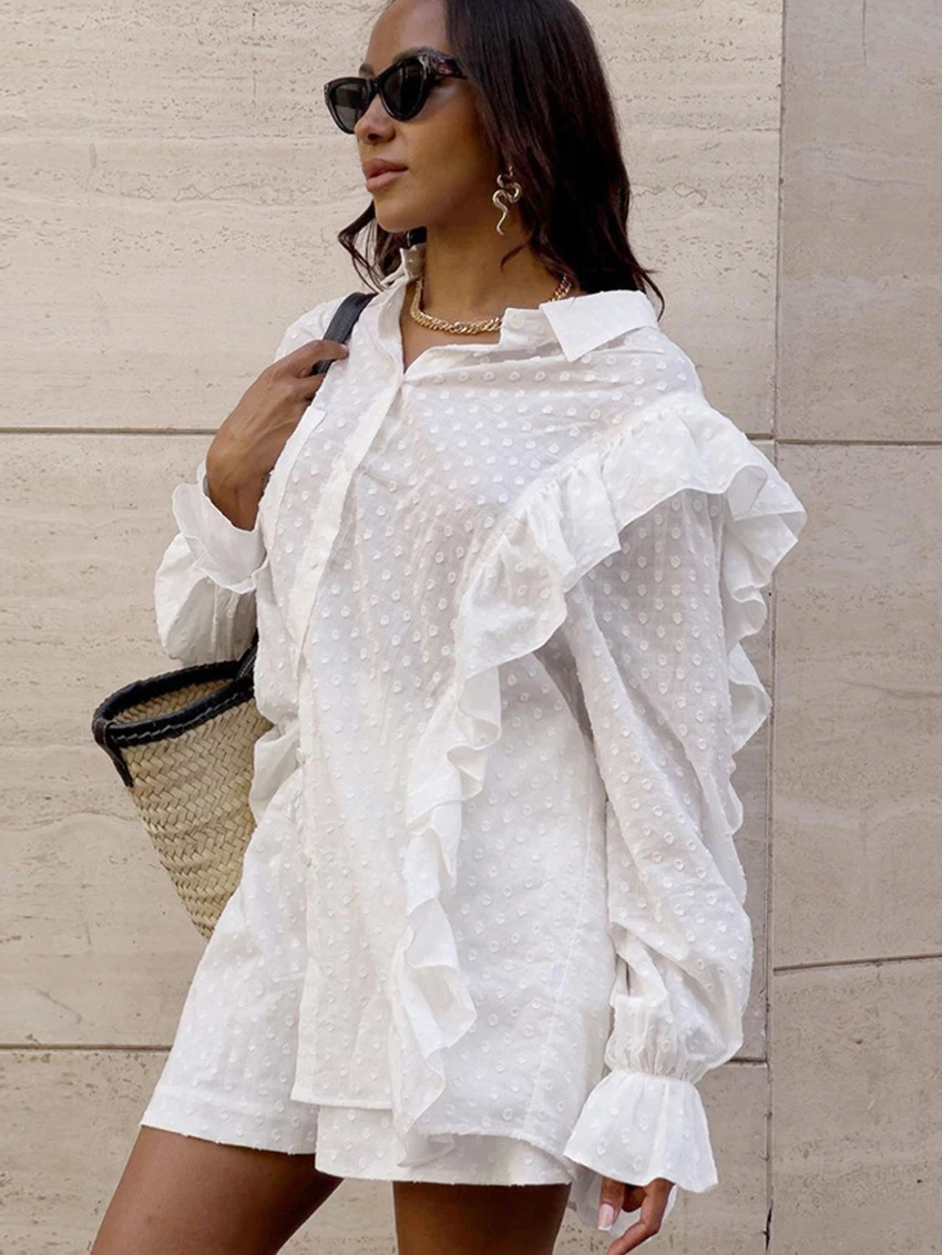 Mathaqiqi Loose Women Nightgowns Set Long Sleeve Sleepwear Turn-Down Collar Nightwear Shorts Casual Ladies Pajamas 2 Piece Suits