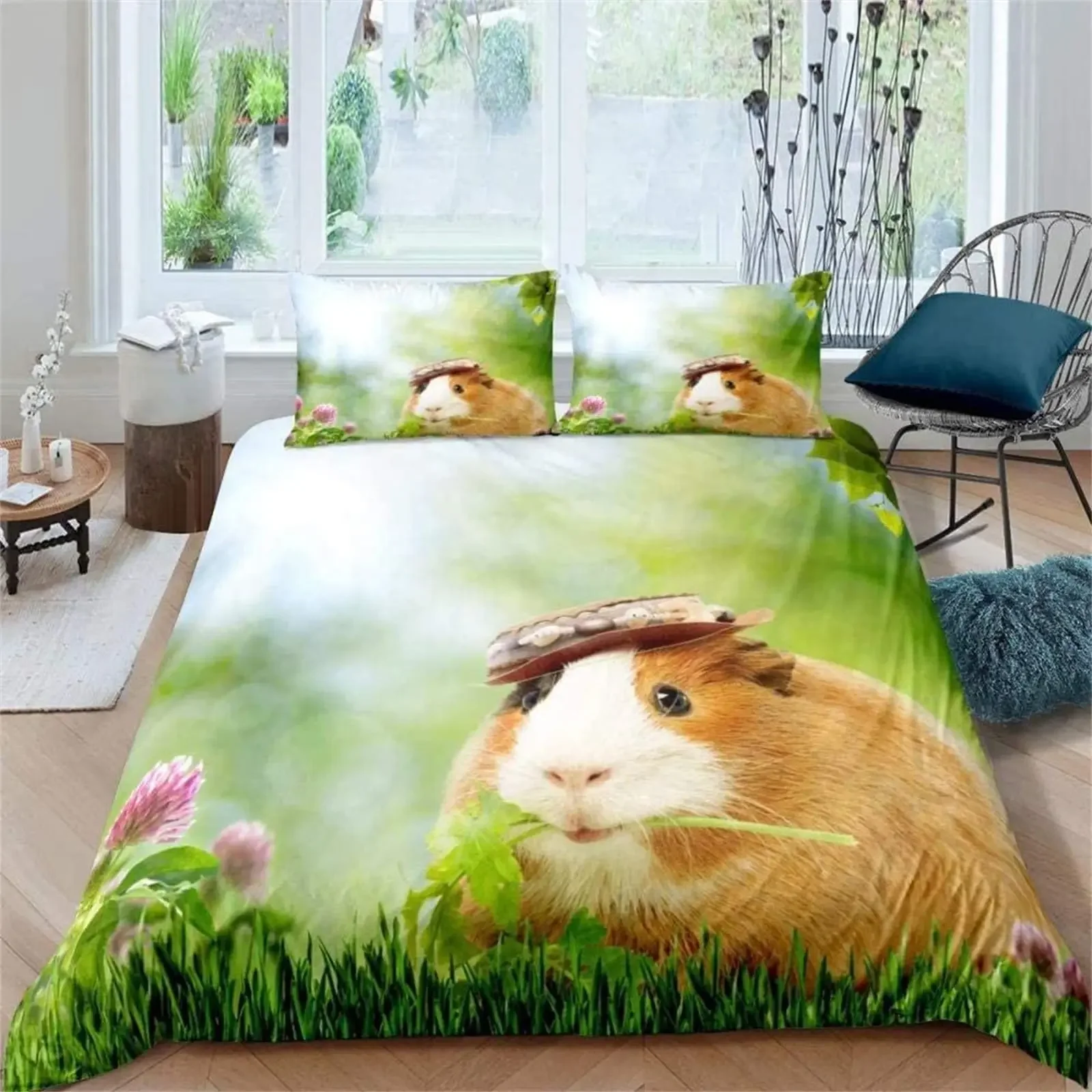3D Hamster Duvet Cover King Queen Size Lovely Guinea Pig Bedding