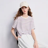 T-shirt Femme TOYOUTH 2026 Nouvelle Collection Été Rayé Col Rond Tendance Haut Robuste et Tendance 3