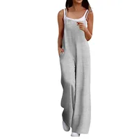 Female Summer Solid Color Loose Streetwear Casual Overalls Jumpsuits Adjustable Straps Sleeveless Cute Comfy Rompers With Pocket - Image 2