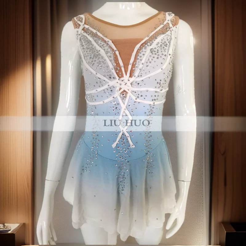 

LIUHUO Ice Dance Figure Skating Dress Women Adult Girl Teens Customize Costume Performance Competition Dance Leotard Blue White