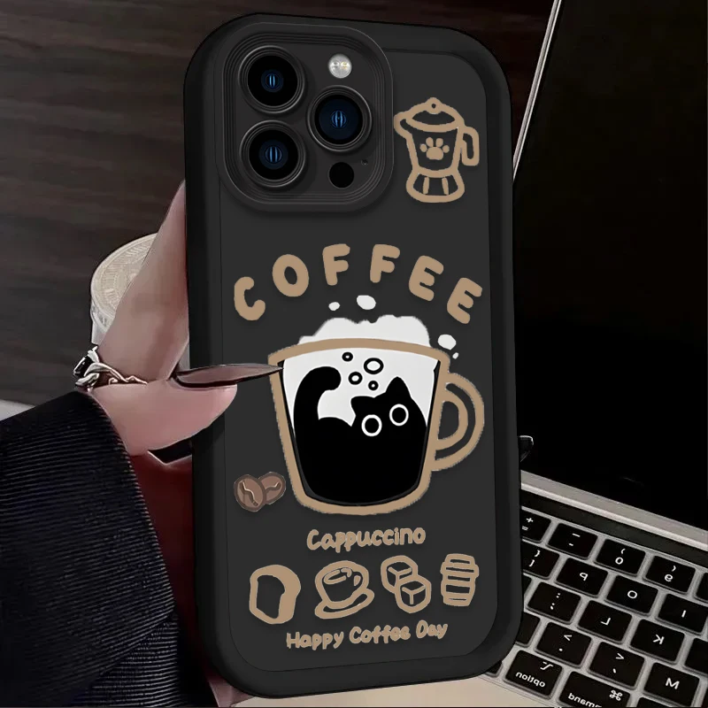 Charming Coffee Cat Design Phone Case