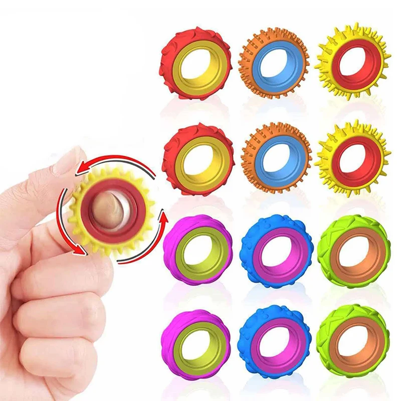 Rotating Fidget Toys Sensory Rings for Kids 6PCS Finger Spinner ADHD Quiet Stress Relief Gifts Classroom Prize Stocking Stuffers - 4
