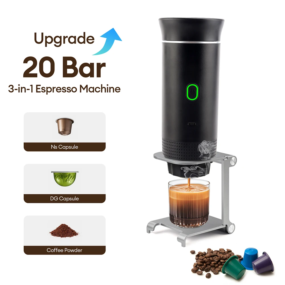 Espresso Coffee Maker Capsule Coffee Maker Portable Wireless Electric Espresso Coffee Machine For Travel & Car & Home Camping Coffee Maker 3-in-1 Capsule Powder Maker