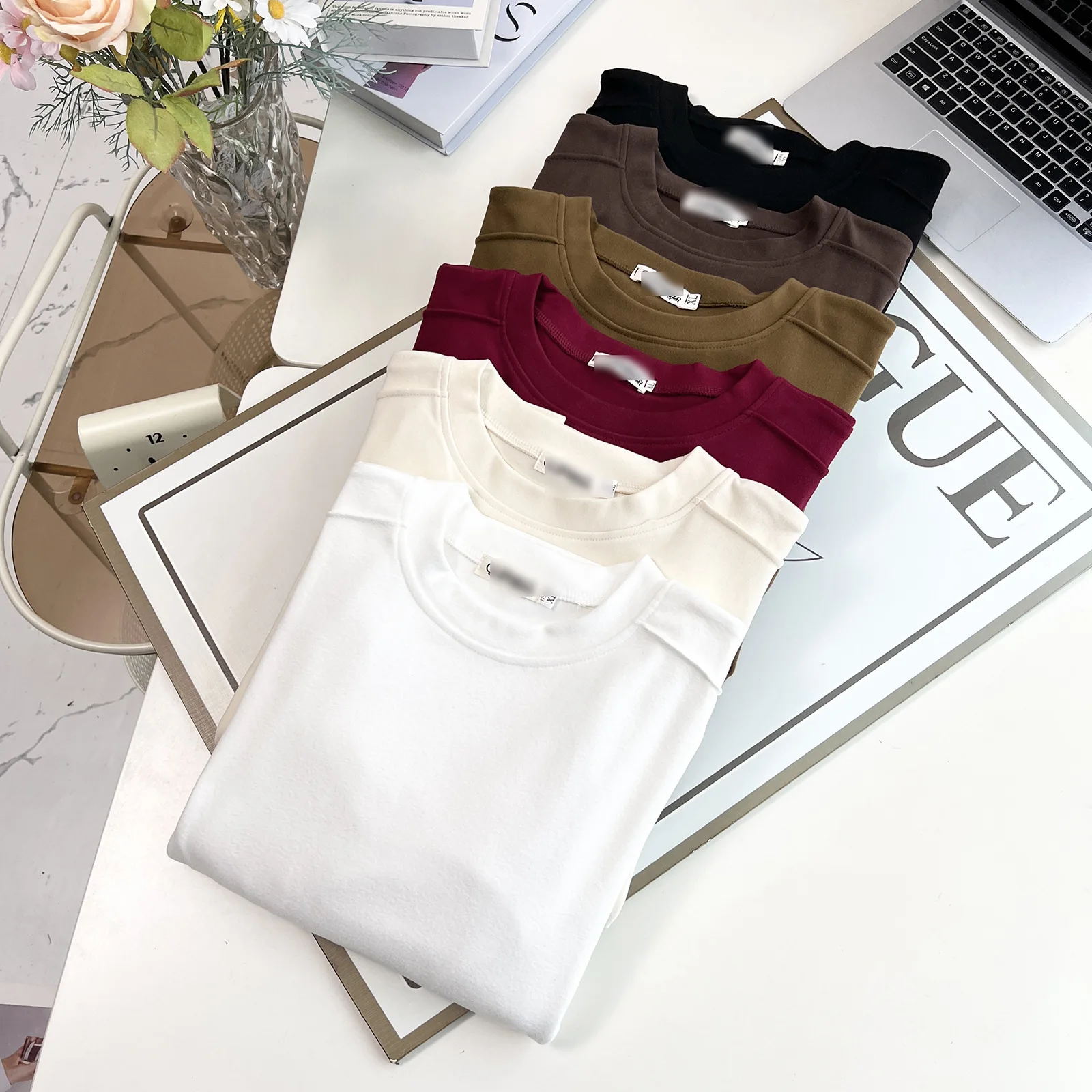 XXXXL Fashion Plus Size Women's T-Shirt Autumn Winter New Basic Style Warm round-neck three-dimensional Cut DE Velvet Base Tops