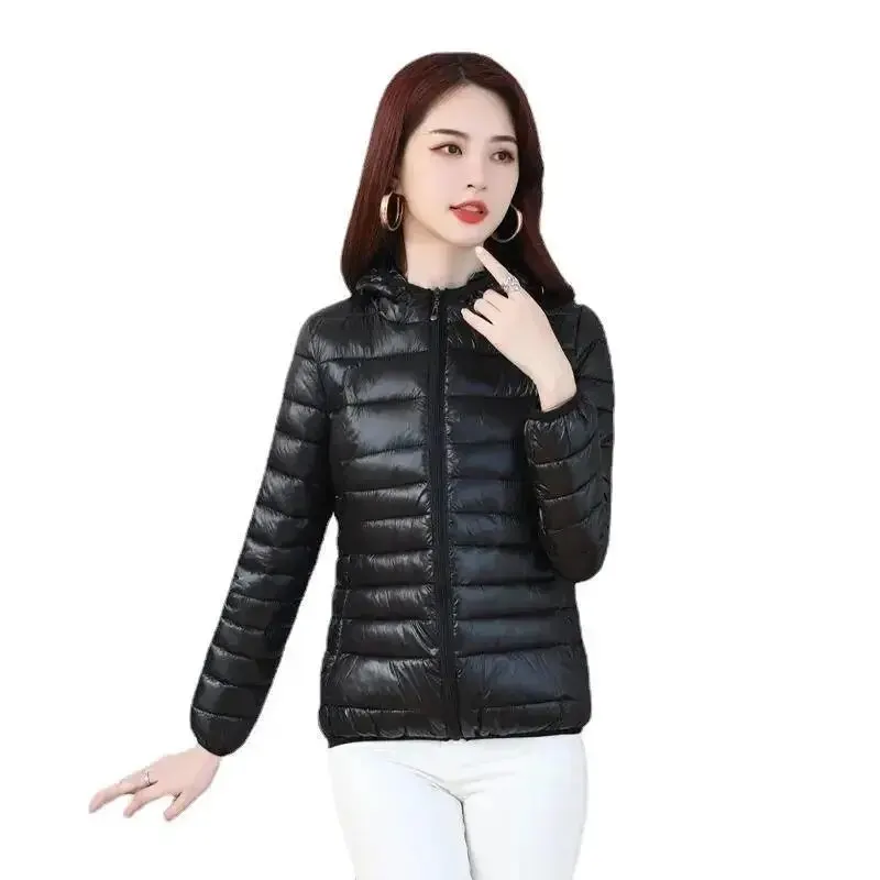 여성 얇은 면 패딩 코트, 루즈핏 크롭 후드 재킷, 한국 스타일 2022, 가을 겨울 신상