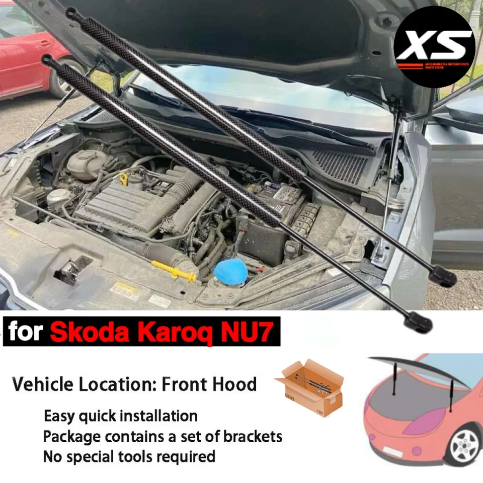 Front Bonnet Gas Struts For Skoda For Karoq NU7 2017-2023 Front Hood Bonnet Modify Gas Struts Shock Damper Lift Supports Absorber Prop Rod Arms Gas Struts Bonnet (Color : BK Carbon Fiber