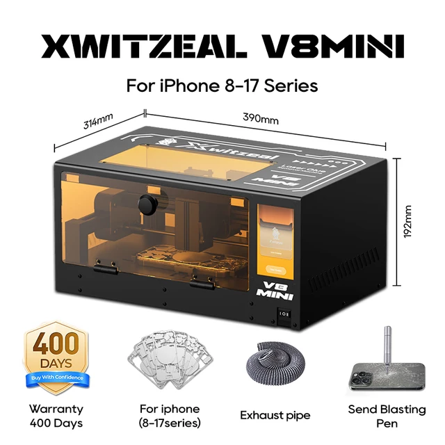 ماكينة ليزر Xwitzeal V8MINI – إزالة الظهر الخلفي (iPhone X-17) مع قوالب حديد 1