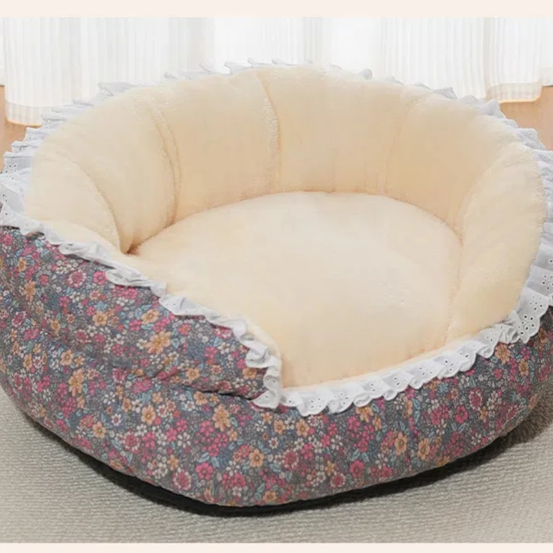 2024 Dog Bed Cushion Sleeping Sofa Cat Bed Round Cpuppy Warm Bed House Soft Long Plush Pet Dog Bed For Small Dogs Cat Nest