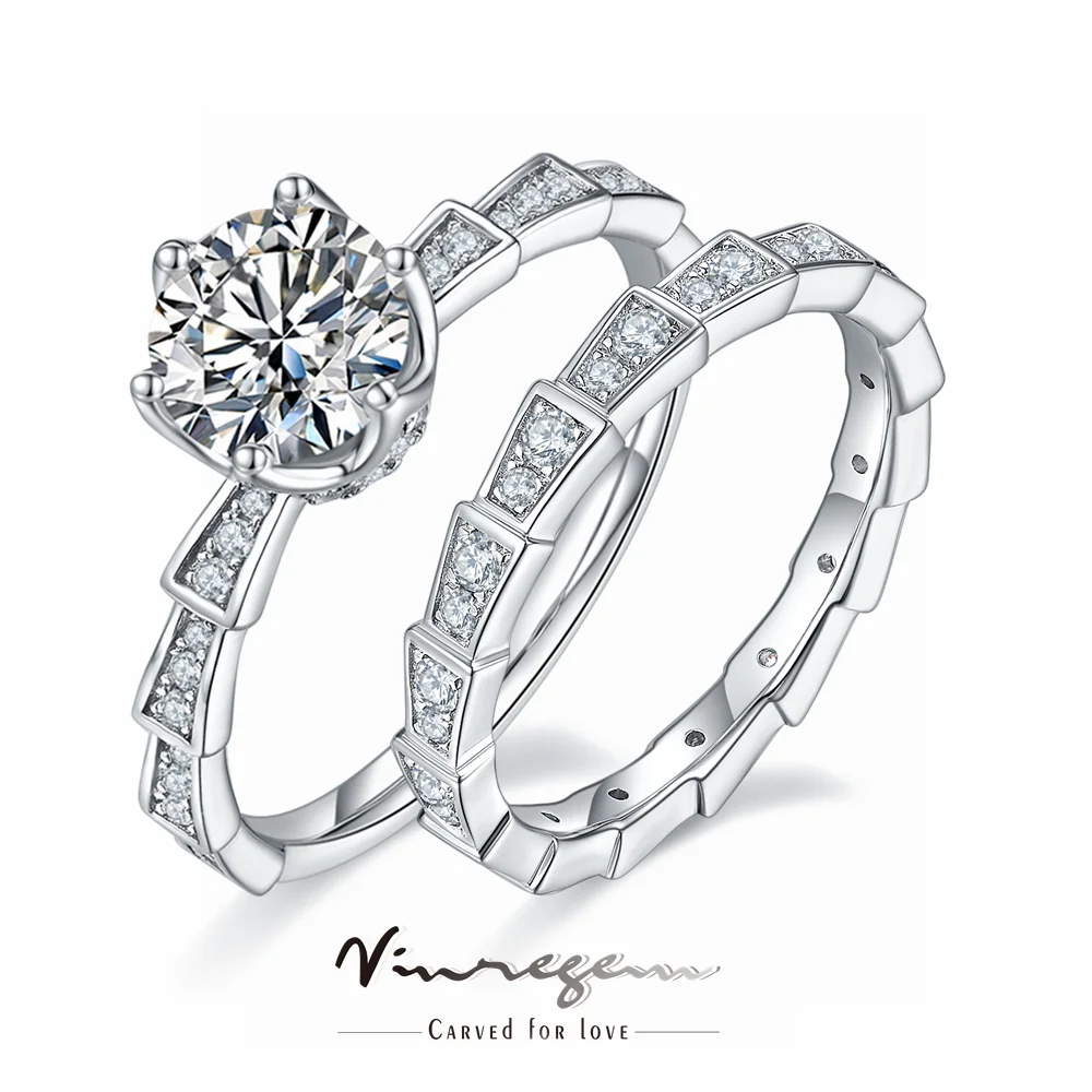 

Vinregem Classic 925 Sterling Silver 100% Pass Test Diamond Wedding Engagement D Moissanite Ring Set for Women Gift Dropshipping