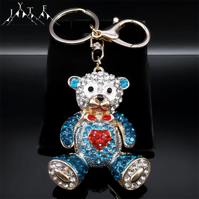 Mini niedlichen Liebe Herz Bär Teddy Voll kristall Puppe Schlüssel anhänger  für Frauen Männer Legierung Strass Tier Auto tasche Zubehör Schmuck -  AliExpress