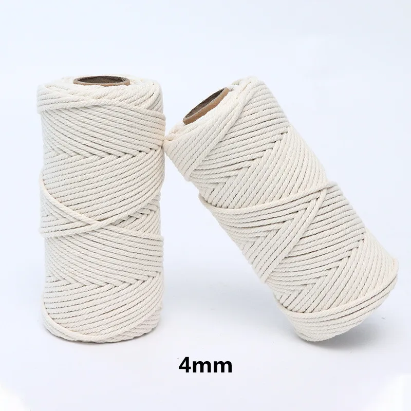Cotton Rope 50/100/200/400M Natural Beige/White Cotton Twisted Rope 1/2/3/4mm Macrame Cotton Cord Twine String DIY Craft Knitting Decoration Cotton Rope Macrame Cord