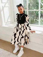 Robe géométrique à manches longues bouffantes pour fille, robe de princesse ample, élégante, vintage, décontractée, pour l'automne, pour 8 à 12 ans 3
