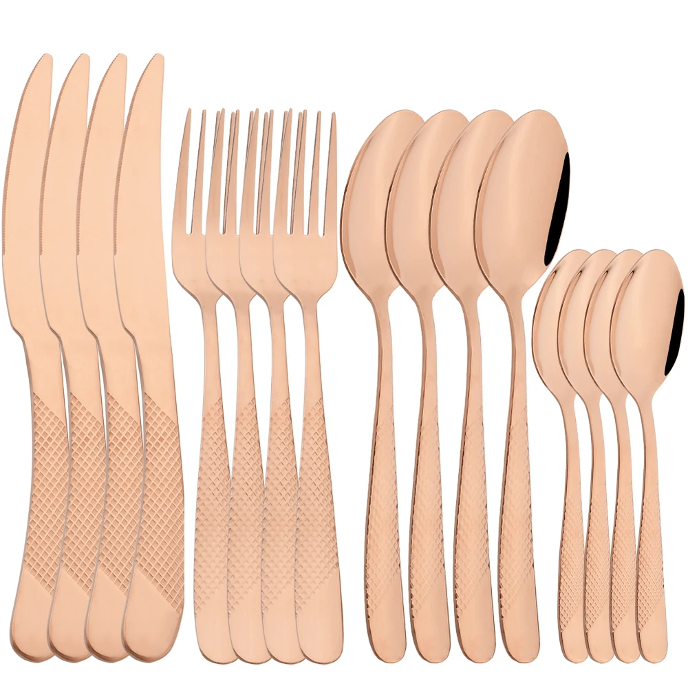 

Drmfiy Rose 16Pcs Dinnerware Set Western Silverware Stainless Steel Cutlery Set Fork Spoon Knife Dinner Complete Tableware Set