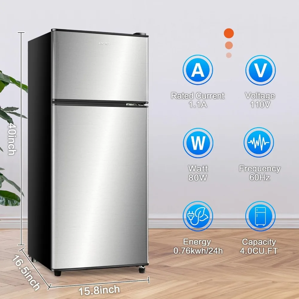 Compact Refrigerator 4.0 Cu Ft 2 Door Mini Fridge with Freezer for Apartment, Dorm, Office, Family, Basement