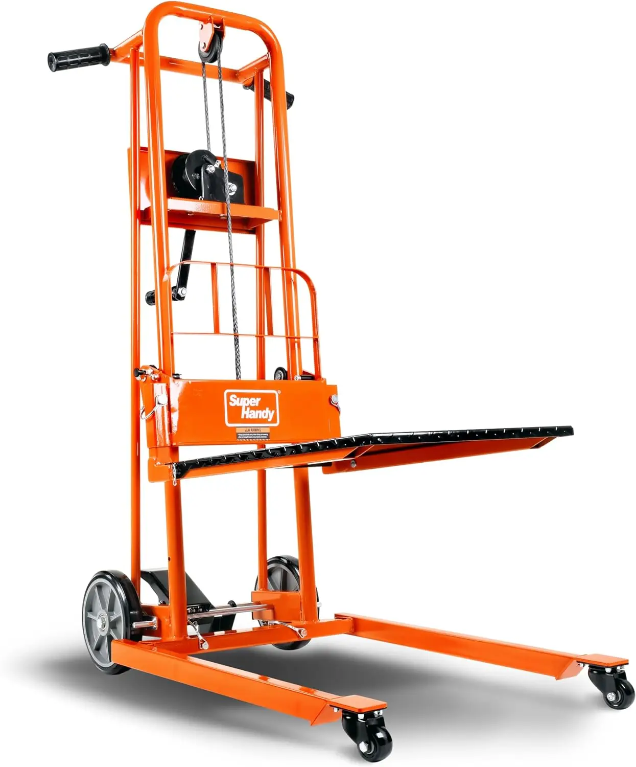 

Material Lift Winch Stacker, Pallet Truck Dolly, Lift Table, Fork Lift, 330 Lbs 40" Max Lift w/ 8" Wheels, Swivel Casters