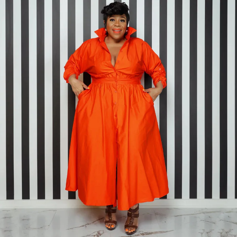 Plus Size Women Elegant Dress Solid Blouse Dinner Dress Female Fashion Evening Gowns Lady Party Robe Loose Formal Clothes