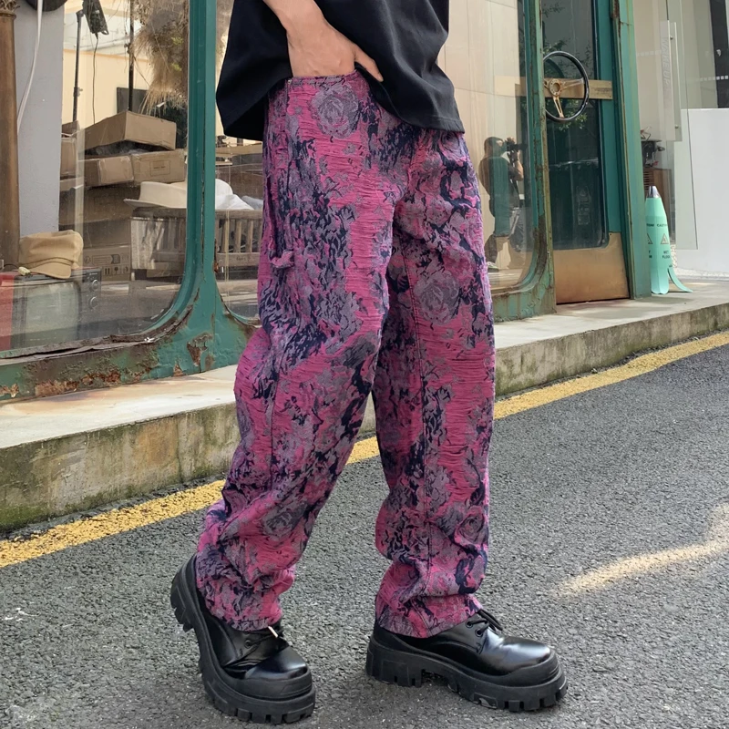 Jeans Hip Hop College brodés Jacquard pour hommes, pantalons longs droits, design cool de rue, style américain haut de gamme, nouveau, 2021