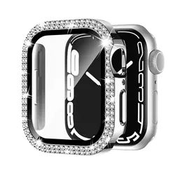 Luxury Bling Glass-Diamond Apple Watch Bumper Protector for 41mm series 7 8 (Silver)