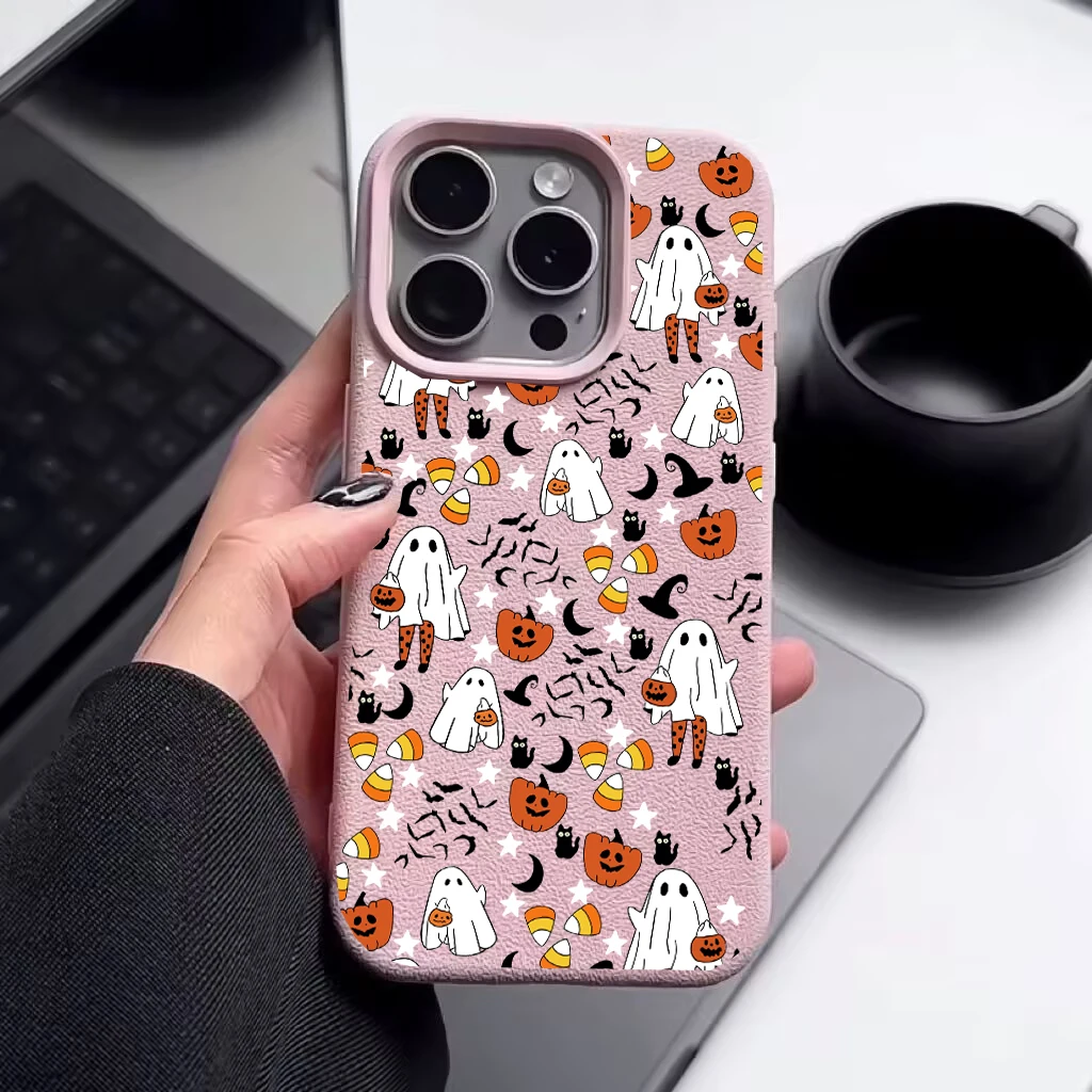 Autumn Leaf Pumpkin Coffer Leather Phone Case