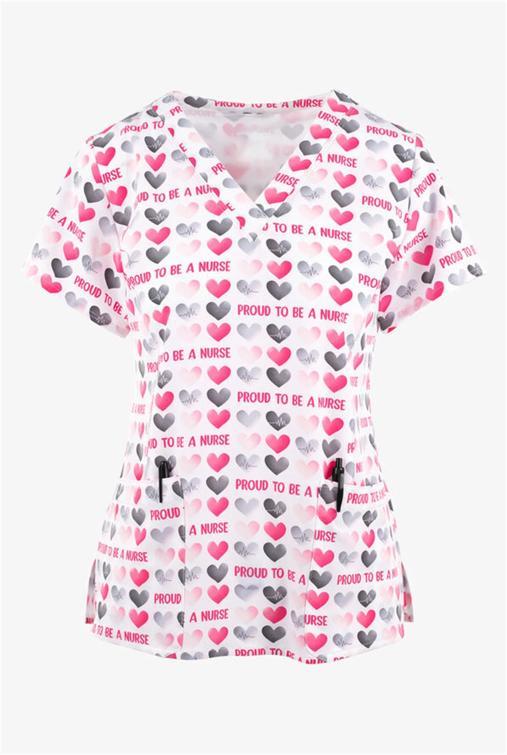 Maglietta ospedaliera Uniforme da infermiera Maglietta estiva da donna Camicia con scollo a V Tasca superiore Stampa Leopard Casual Uniforme da infermiera da donna666_voghion.com