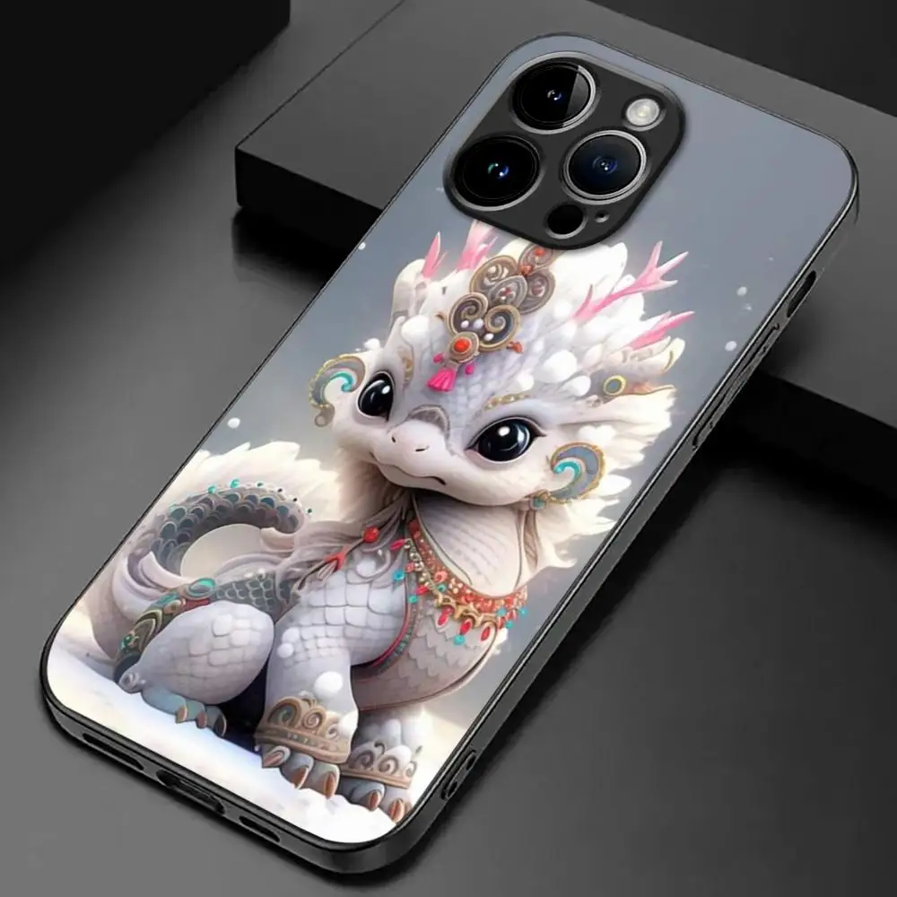 Cute Baby Dragon Phone Case For iPhone 15 14 13 12 11 X XR XS XSMAX 8 7 Plus Mini Pro Max Soft Black Phone Cover