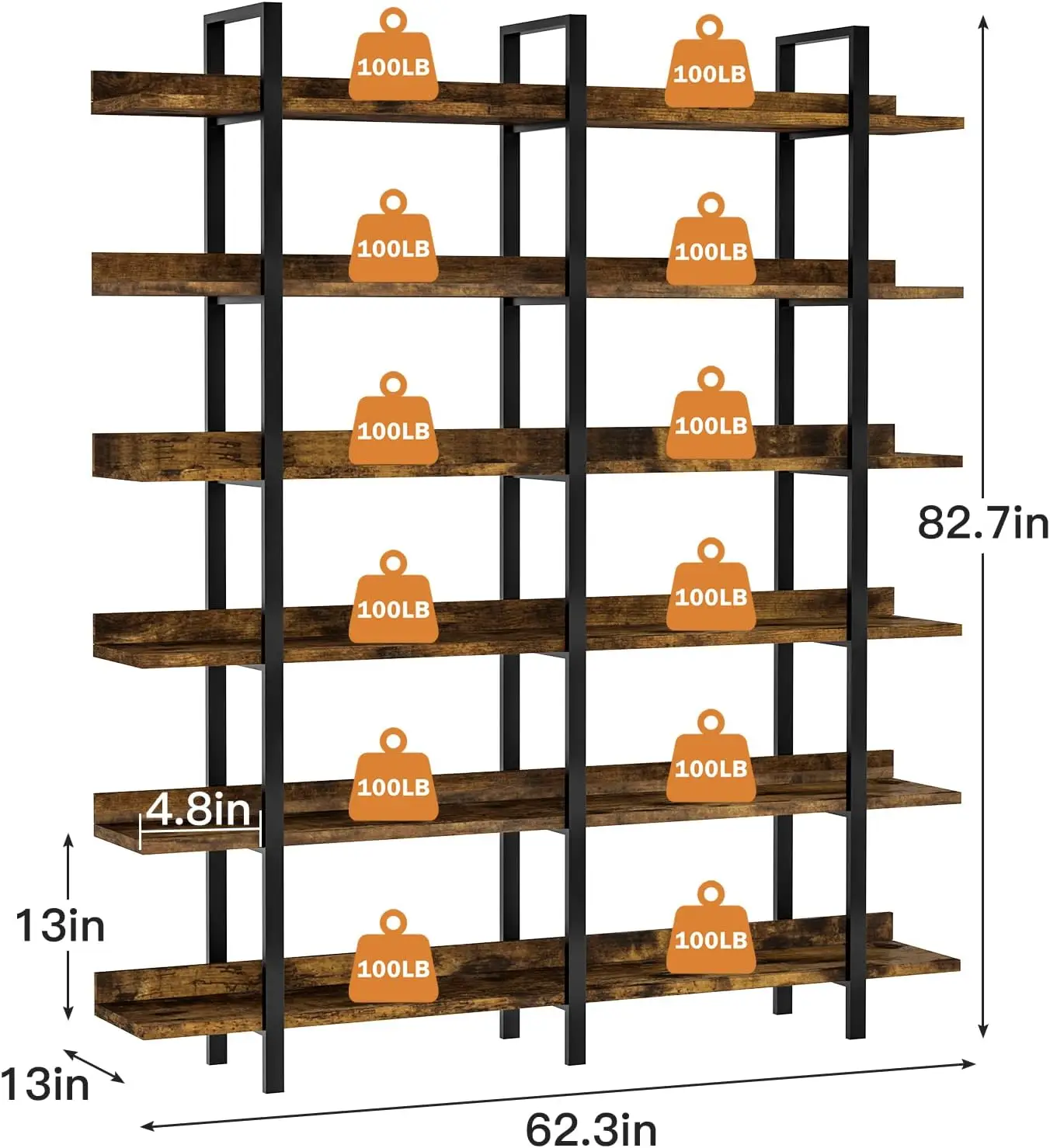 

FRAPOW 83 Inch Bookshelf and Bookcase, Double Wide 6 Shelf Large Bookshelf with Metal Frame Open for Living Room Home Office