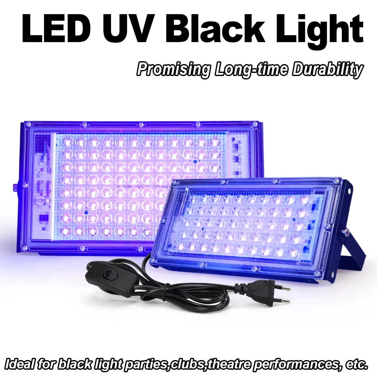 מנורת פלאשלייט LED UV 50W 100W 395nm פלואורסנטית למסיבות ולבמה, מנורת גרמיקידל 100Watt פלאשלייטים 240V עם ייבוש אולטרה סגול ואוזון
