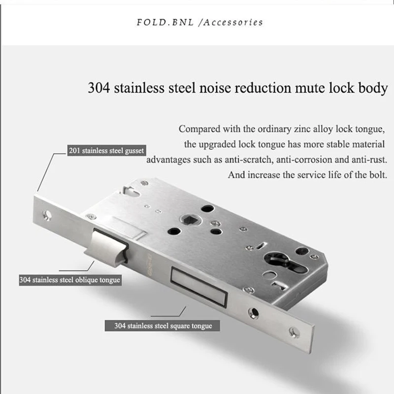 

Goo-Ki 304 Stainless Steel Anti-corrosiion Noise Reduction Mute Lock Body Double Tongues Anti-rust Lock Body