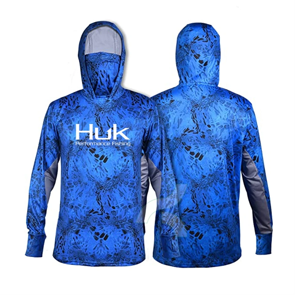 HUK Fishing Shirt UPF 50+ Hooded Face Cover Fishing Clothes Sun UV  Protection Long Sleeve Hoodie Men's Face Mask Camisa De Pesca