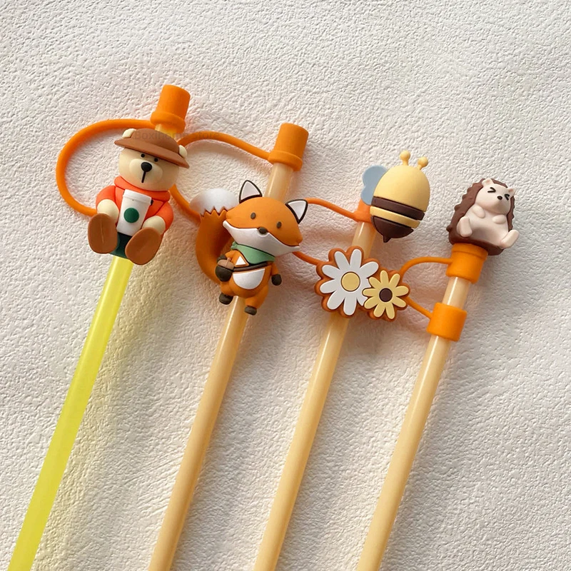 Description Picture 2 of item1PC Cute Silicone Straw Cover 7-8mm Cartoon Dust Food Grade Silicone Heat-resistant Straw Plug Cap Drinking Water Cup Accessorie