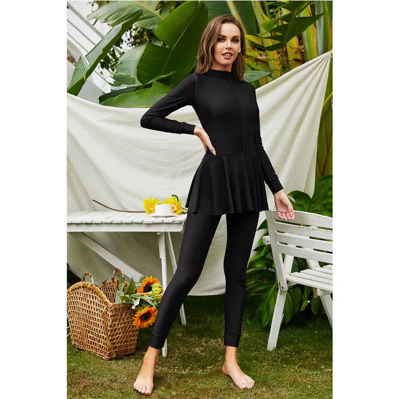 islamic large size swimwear 2023 Long Sleeve ladies muslim clothes beach wear swimsuit skirt one piece set swimming suit