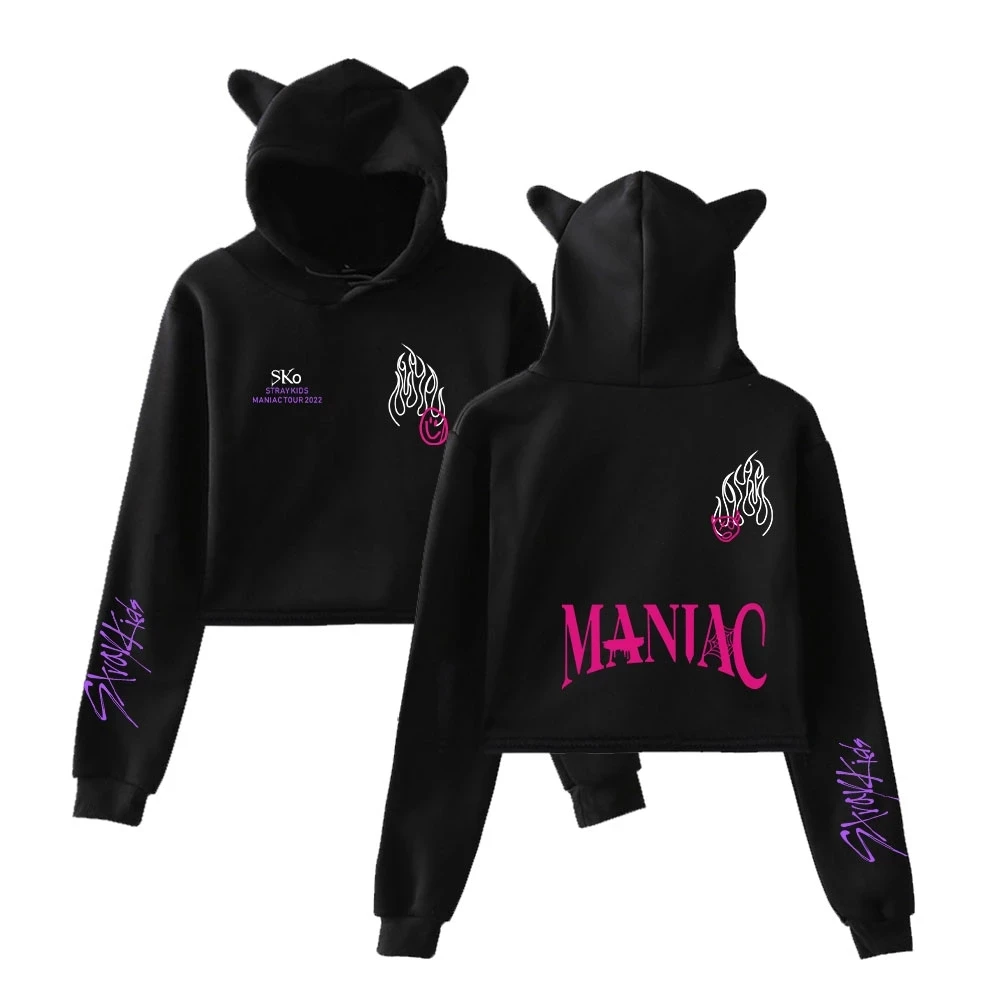 

K-pop Stray Kids Cat Ear Hoodies Teen Girls Stray Kids Album Sexy Short Hoodies Sweatshirts Slim Clothes Women Tops