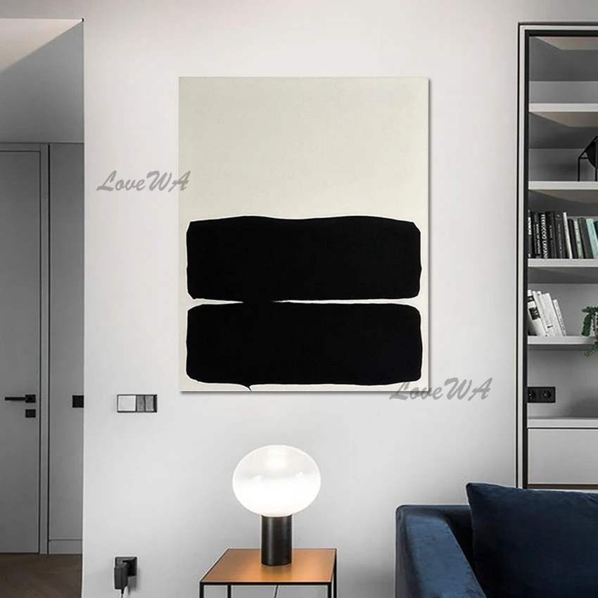 

Льняной холст, абстрактная картина маслом без рамы ручной работы, художественное ремесло, Декор, простое черно-белое изображение, картины для стен гостиной