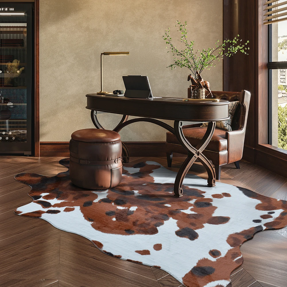 Large Size Cow Printed Faux Leather Rugs, Imitation Animal Skin, Non-Slip Cowhide, Antiskid Mat, Carpet for Living Room