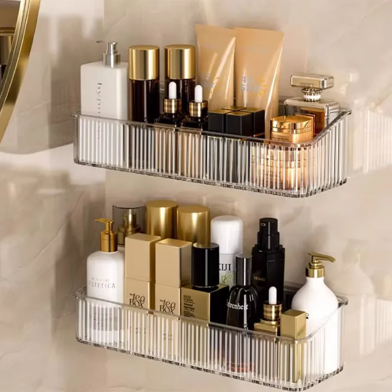 Punch-free Light Luxury Bathroom Storage Rack Toilet Wash Basin Wall Mount Toilet Wall Cosmetics Storage Rack