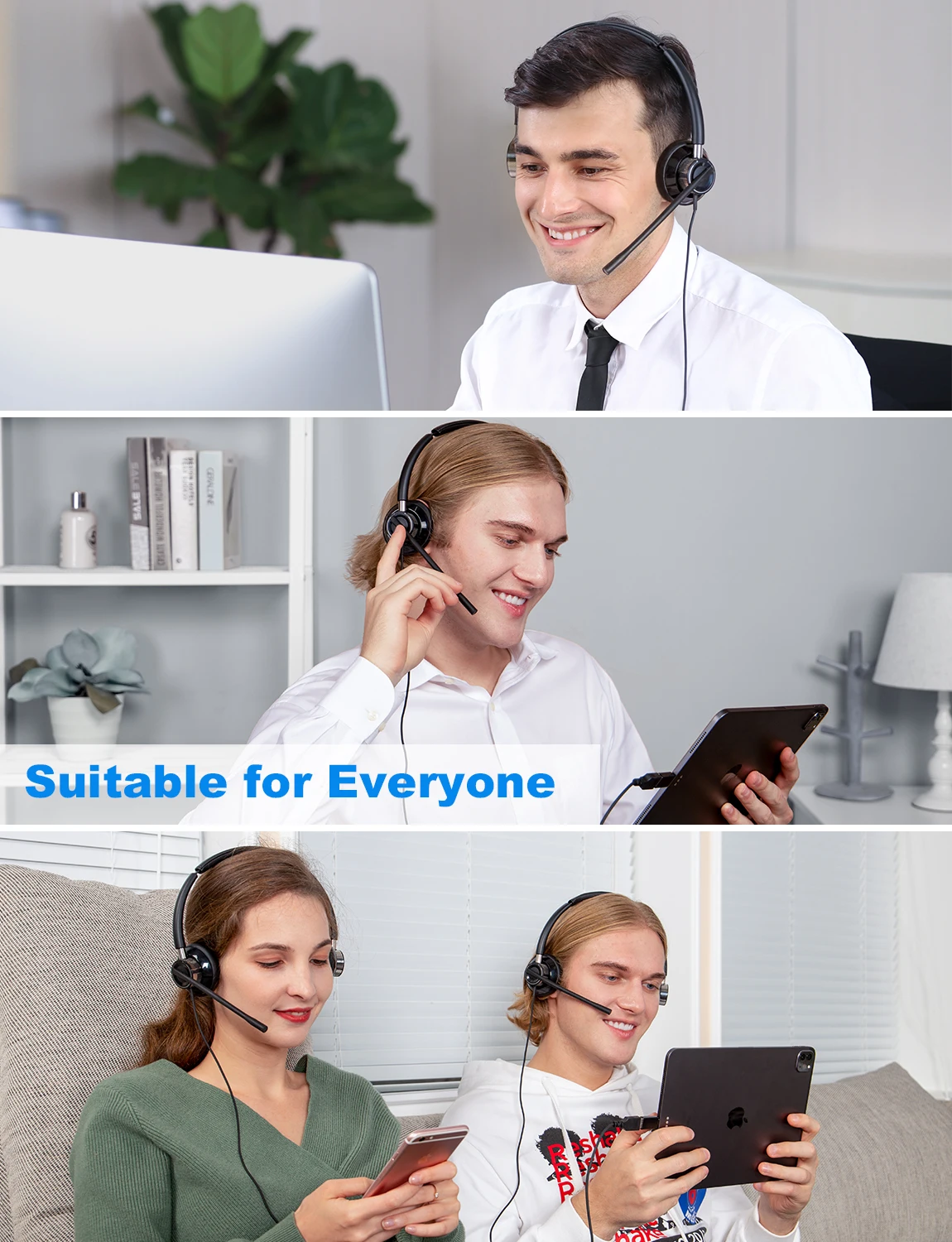 New Bee H361 비즈니스 헤드폰, 마이크 음소거 USB 헤드셋, 회전식 마이크, 소음 차단 콜센터, PC 3.5mm
